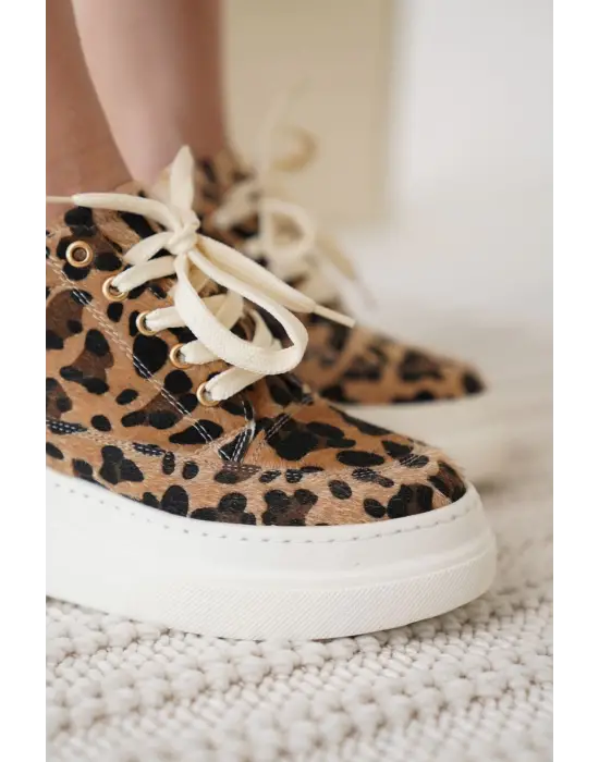Lauren Kadın Gizli Topuk Beyaz Taban Leopar Spor Ayakkabı