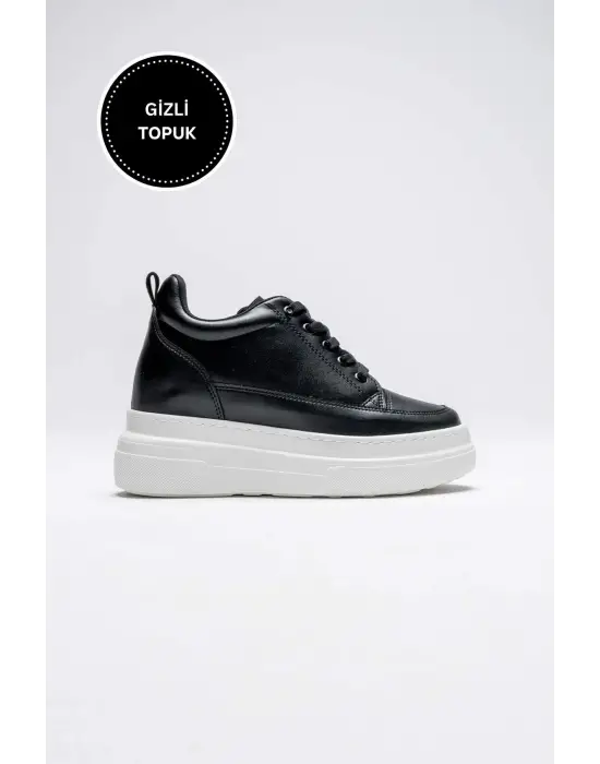 Lauren Kadın Gizli Topuk Beyaz Tabanlı Siyah Spor Ayakkabı