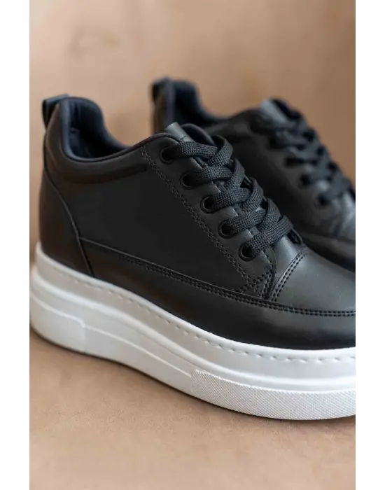 Lauren Kadın Gizli Topuk Beyaz Tabanlı Siyah Spor Ayakkabı