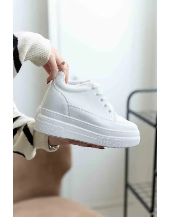 Lauren Kadın Gizli Topuk Mat Beyaz Spor Ayakkabı