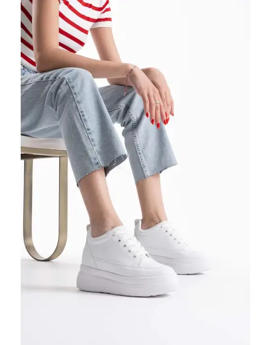 Lauren Kadın Gizli Topuk Mat Beyaz Spor Ayakkabı