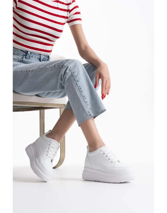 Lauren Kadın Gizli Topuk Mat Beyaz Spor Ayakkabı