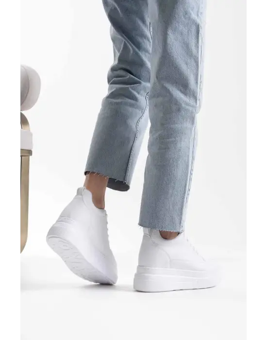 Lauren Kadın Gizli Topuk Mat Beyaz Spor Ayakkabı