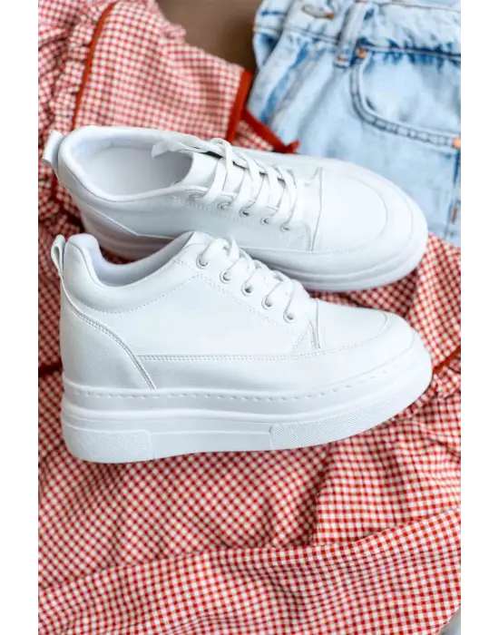 Lauren Kadın Gizli Topuk Mat Beyaz Spor Ayakkabı