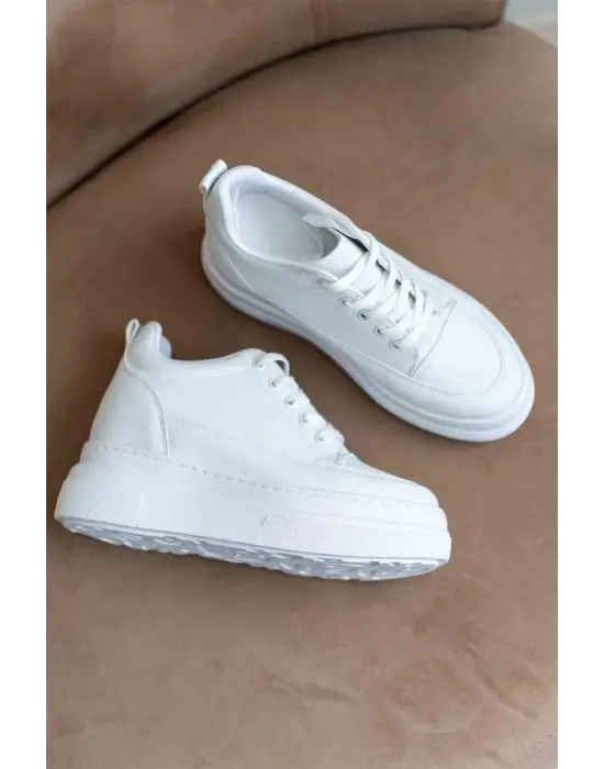 Lauren Kadın Gizli Topuk Mat Beyaz Spor Ayakkabı