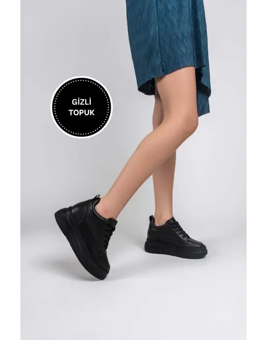 Lauren Kadın Gizli Topuk Mat Siyah Spor Ayakkabı