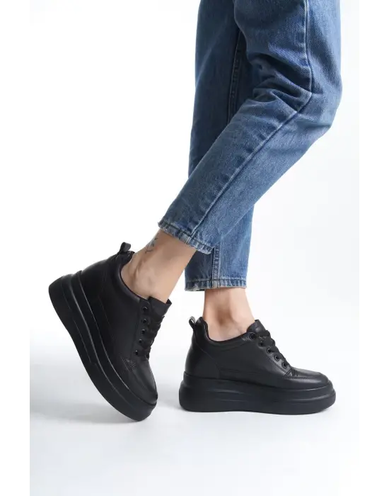 Lauren Kadın Gizli Topuk Mat Siyah Spor Ayakkabı