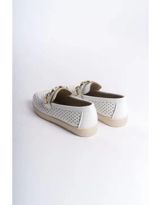 Layla Bağcıksız Ortopedik Rahat Taban Kalp Desenli Kadın Babet Ayakkabı  Kt - Beyaz