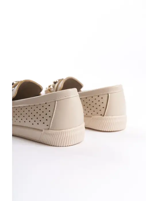 Layla Bağcıksız Ortopedik Rahat Taban Kalp Desenli Kadın Babet Ayakkabı Kt - Krem