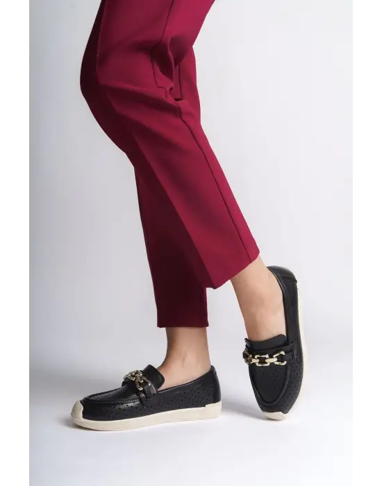 Layla Bağcıksız Ortopedik Rahat Taban Kalp Desenli Kadın Babet Ayakkabı Kt - Siyah