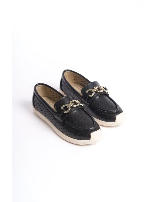 Layla Bağcıksız Ortopedik Rahat Taban Kalp Desenli Kadın Babet Ayakkabı Kt - Siyah