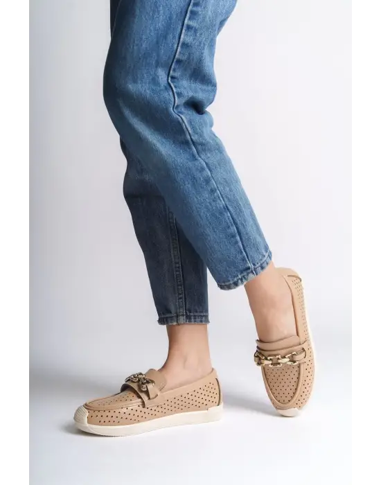 Layla Bağcıksız Ortopedik Rahat Taban Kalp Desenli Kadın Babet Ayakkabı Kt - Ten