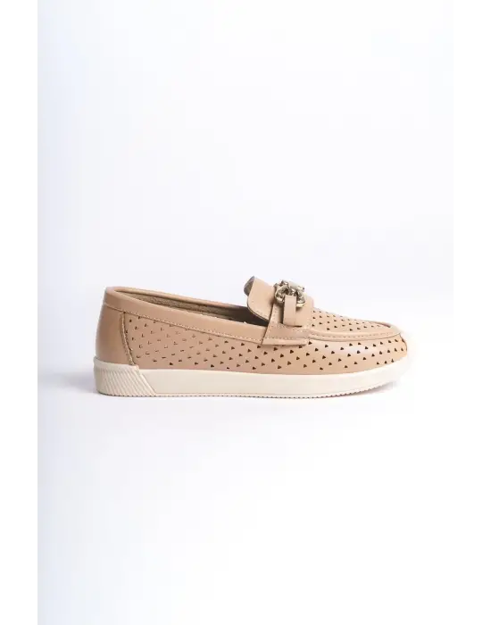 Layla Bağcıksız Ortopedik Rahat Taban Kalp Desenli Kadın Babet Ayakkabı Kt - Ten