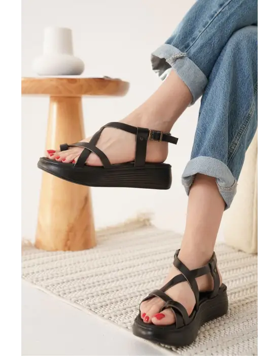 Legia Siyah Hakiki Deri Sandalet