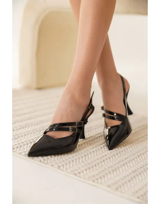 Lenora Kadın Siyah Rugan Topuklu Ayakkabı