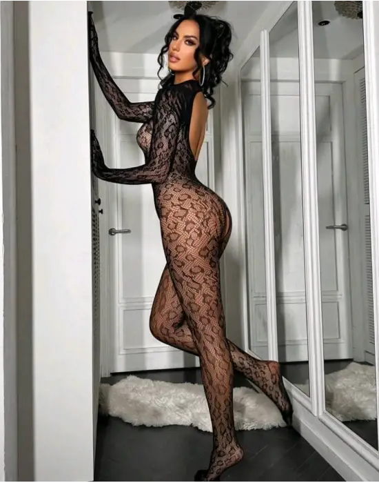 Leopar Desen Vücut Çorabı