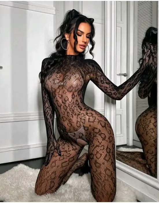 Leopar Desen Vücut Çorabı