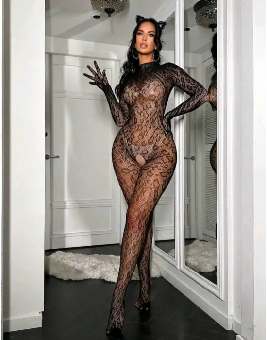 Leopar Desen Vücut Çorabı