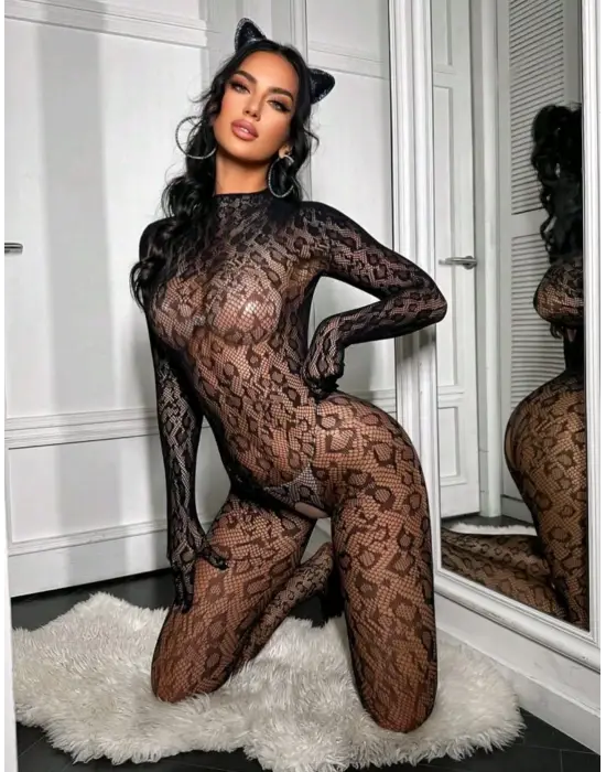 Leopar Desen Vücut Çorabı