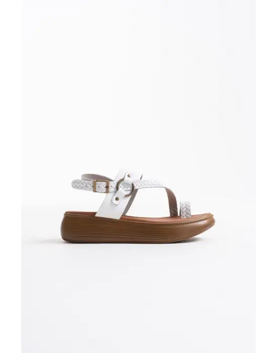 Likya Beyaz Hakiki Deri Sandalet