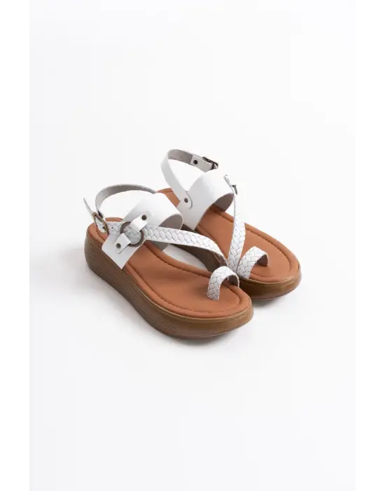 Likya Beyaz Hakiki Deri Sandalet