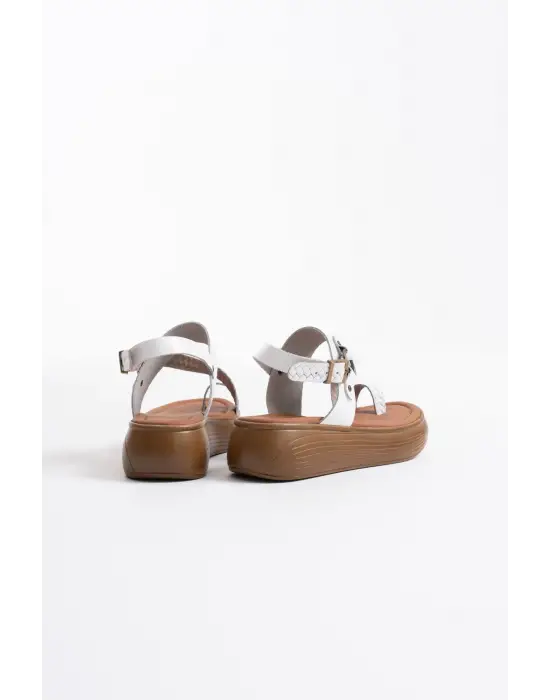 Likya Beyaz Hakiki Deri Sandalet