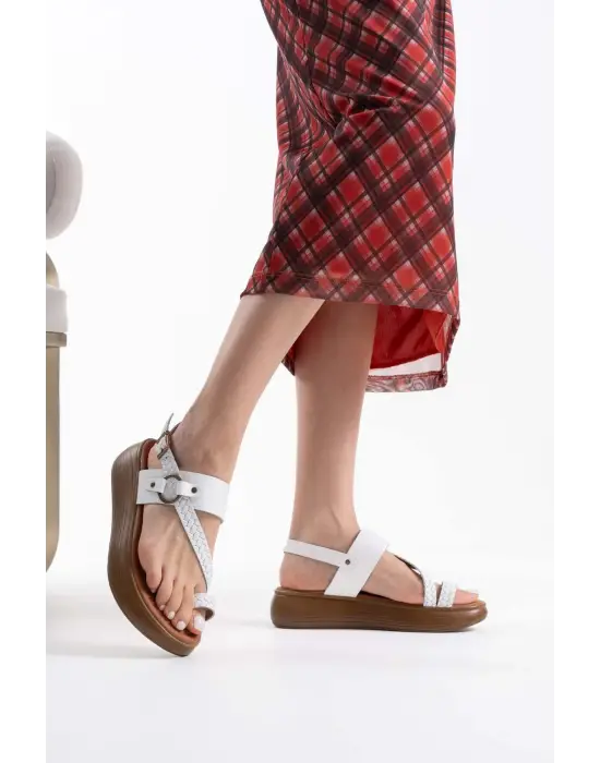 Likya Beyaz Hakiki Deri Sandalet