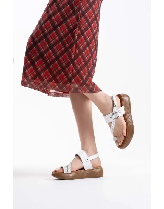 Likya Beyaz Hakiki Deri Sandalet