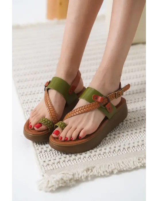 Likya Çok Renkli Hakiki Deri Sandalet