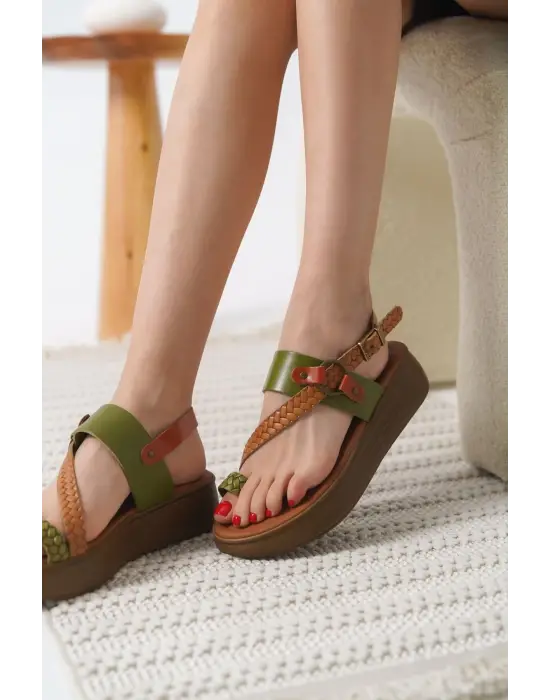 Likya Çok Renkli Hakiki Deri Sandalet