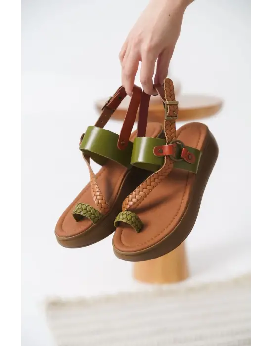 Likya Çok Renkli Hakiki Deri Sandalet