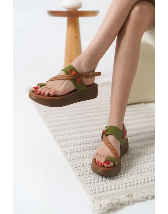 Likya Çok Renkli Hakiki Deri Sandalet