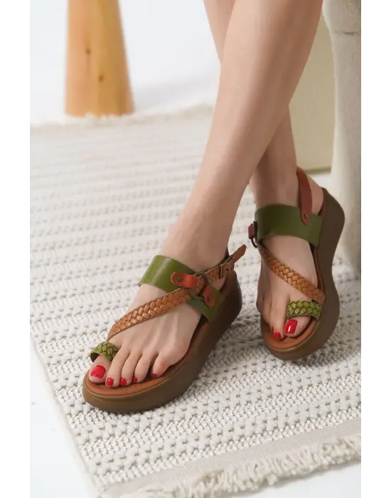 Likya Çok Renkli Hakiki Deri Sandalet