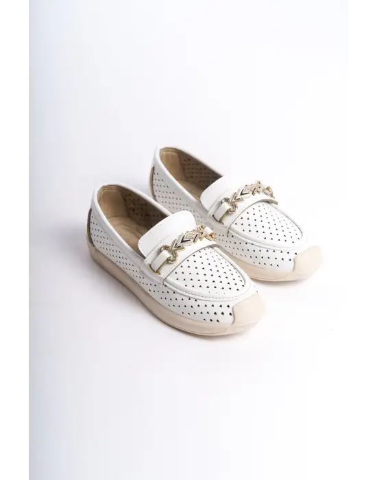 Lıly Bağcıksız Ortopedik Rahat Taban Kalp Desenli Kadın Babet Ayakkabı  Kt - Beyaz