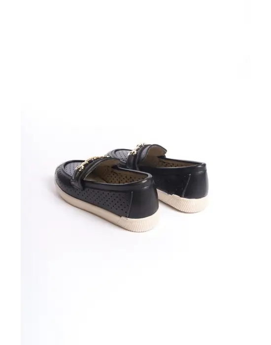 Lıly Bağcıksız Ortopedik Rahat Taban Kalp Desenli Kadın Babet Ayakkabı  Kt - Siyah