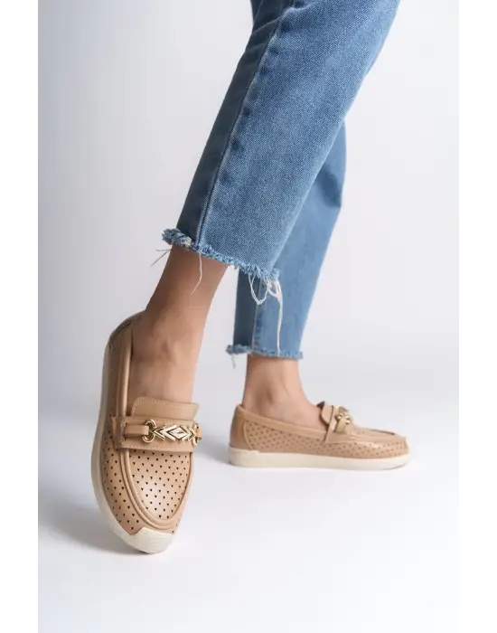 Lıly Bağcıksız Ortopedik Rahat Taban Kalp Desenli Kadın Babet Ayakkabı Kt - Ten