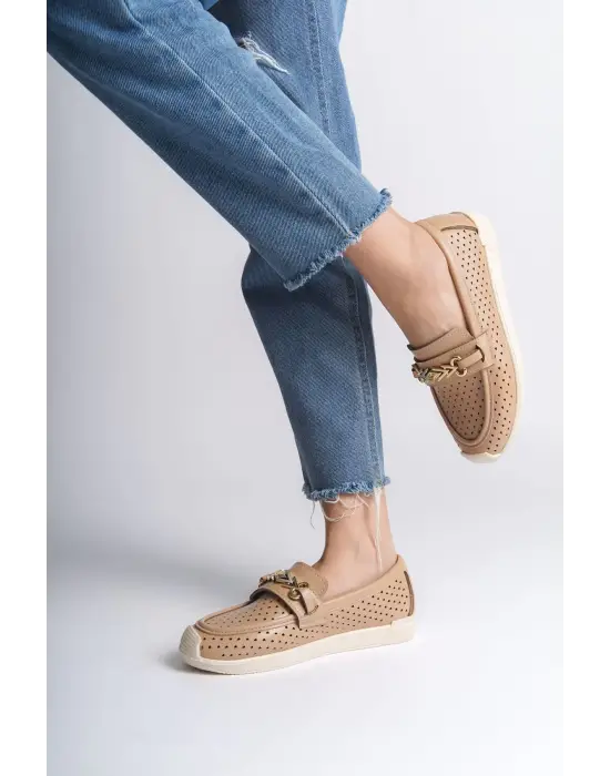 Lıly Bağcıksız Ortopedik Rahat Taban Kalp Desenli Kadın Babet Ayakkabı Kt - Ten