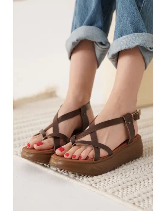 Linya Acı Kahve Hakiki Deri Sandalet