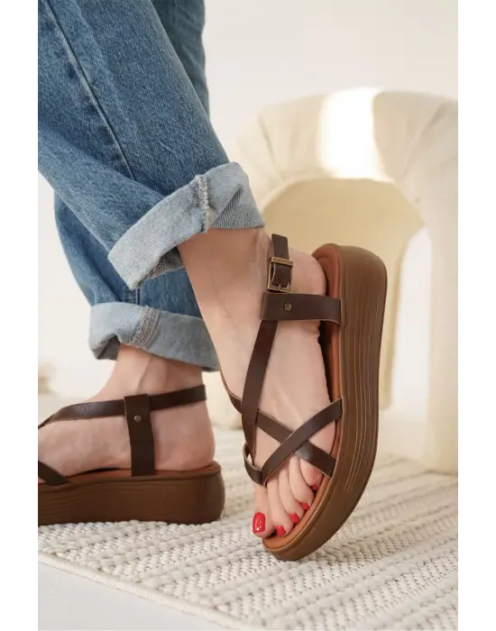 Linya Acı Kahve Hakiki Deri Sandalet