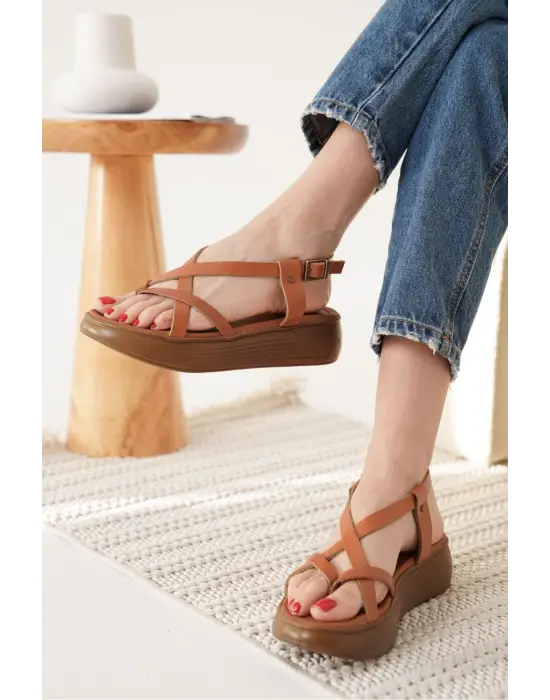 Linya Taba Hakiki Deri Sandalet