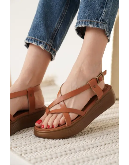 Linya Taba Hakiki Deri Sandalet