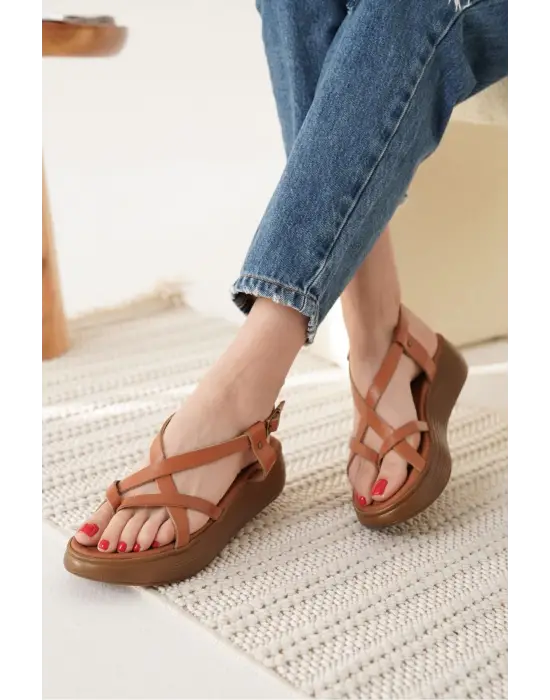 Linya Taba Hakiki Deri Sandalet