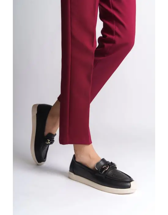 Lızy Bağcıksız Ortopedik Rahat Taban Çiçek Desenli Kadın Babet Ayakkabı  Kt - Siyah