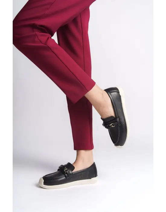 Lızy Bağcıksız Ortopedik Rahat Taban Çiçek Desenli Kadın Babet Ayakkabı  Kt - Siyah