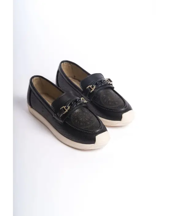 Lızy Bağcıksız Ortopedik Rahat Taban Çiçek Desenli Kadın Babet Ayakkabı  Kt - Siyah