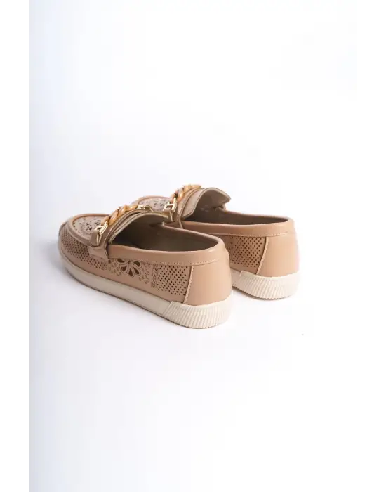 Lızy Bağcıksız Ortopedik Rahat Taban Çiçek Desenli Kadın Babet Ayakkabı Kt - Ten