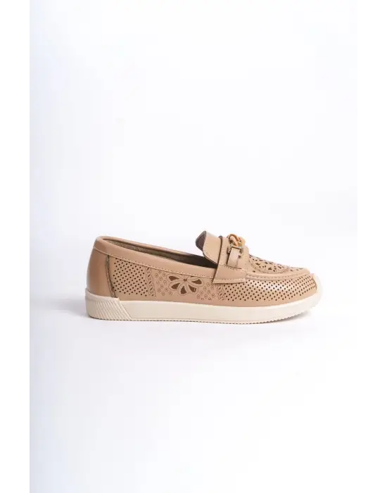 Lızy Bağcıksız Ortopedik Rahat Taban Çiçek Desenli Kadın Babet Ayakkabı Kt - Ten