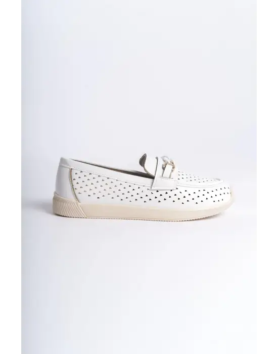 Lızy Bağcıksız Ortopedik Rahat Taban Kalp Desenli Kadın Babet Ayakkabı  Kt - Beyaz