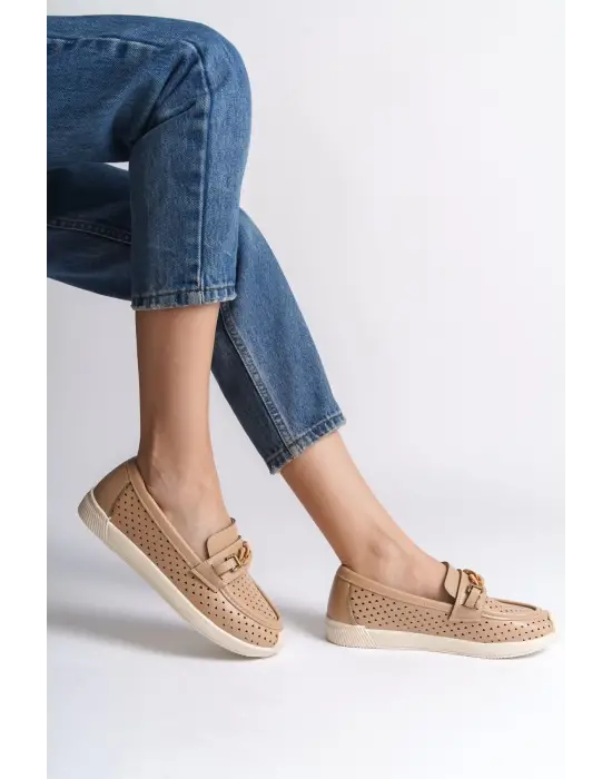 Lızy Bağcıksız Ortopedik Rahat Taban Kalp Desenli Kadın Babet Ayakkabı  Kt - Ten