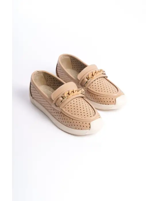 Lızy Bağcıksız Ortopedik Rahat Taban Kalp Desenli Kadın Babet Ayakkabı  Kt - Ten